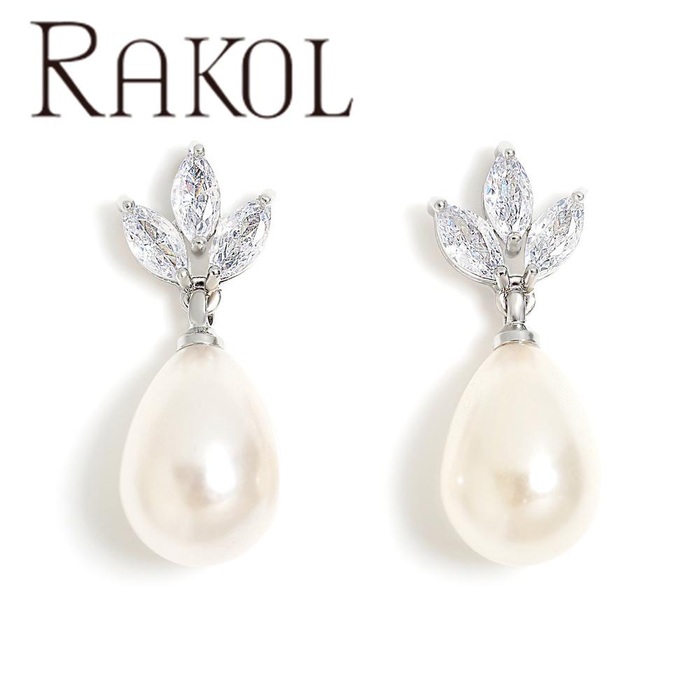 RAKOL EP2398 Classic Leaf Zircon Bridal Tear Drop Earrings Rhodium Plated Women s Wedding Jewelry Party