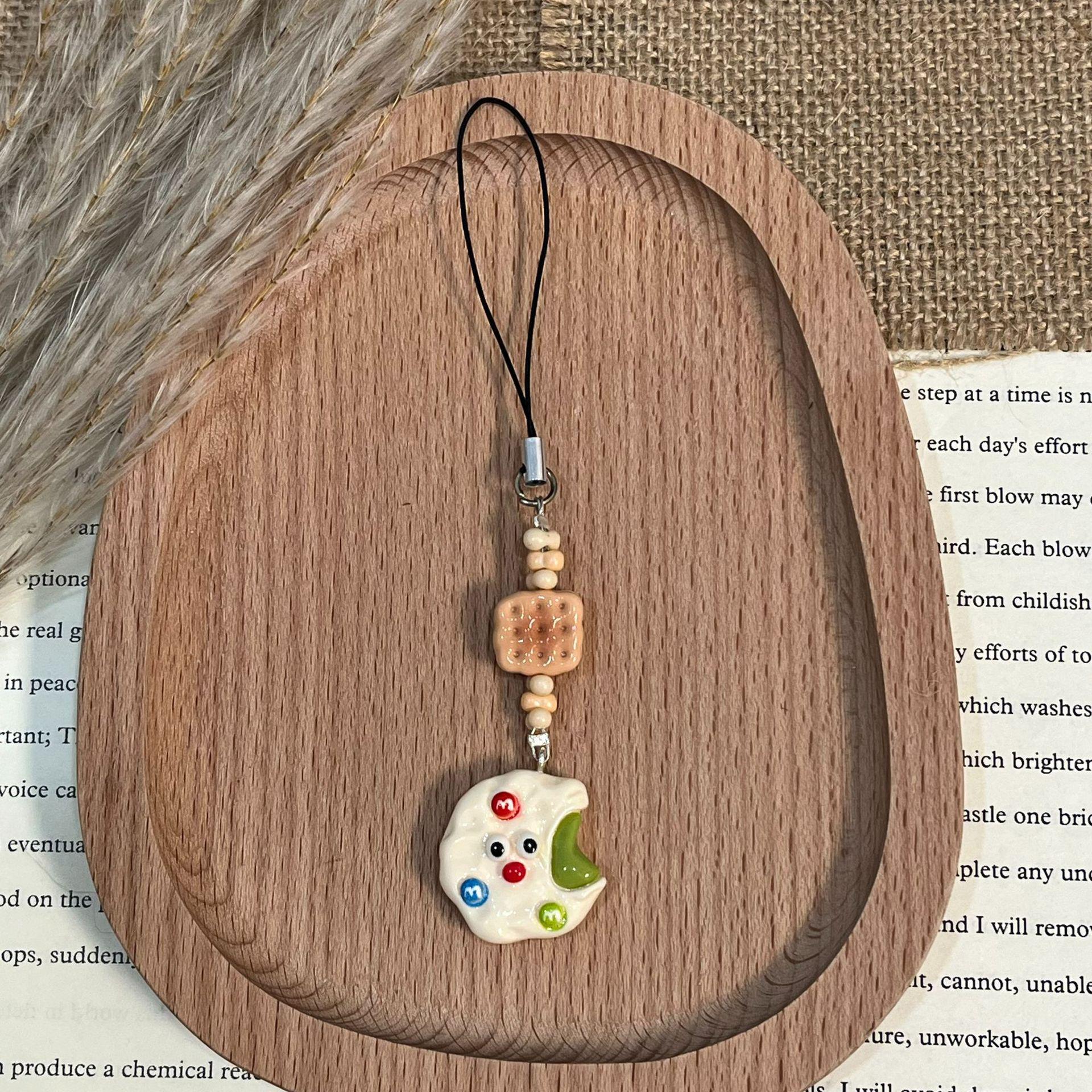 Xiaohongshu M Bean Cookie Biscuit Toy Keychain & Lanyard Set - Cute Pendant Accessory