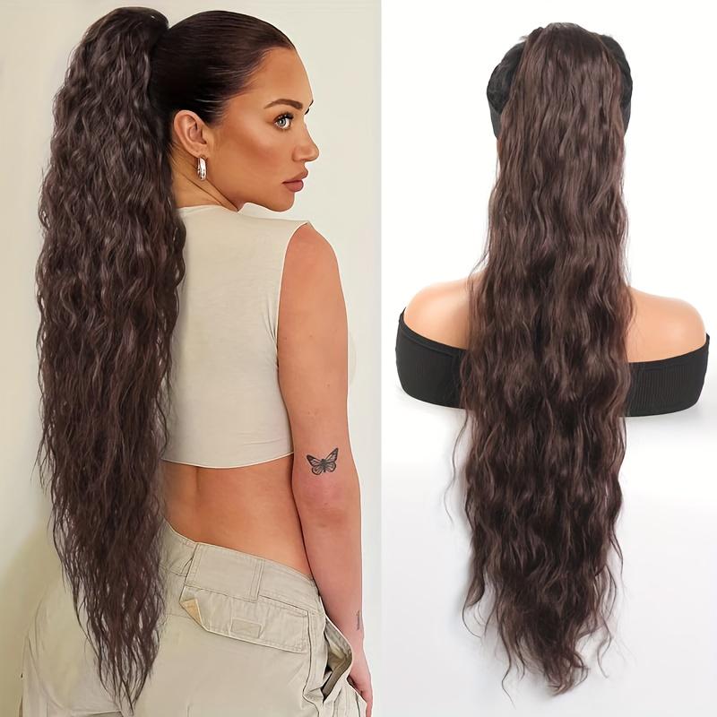 Nastavitelný culík se stahovací šňůrkou - Dlouhý vlnitý syntetický příčesek pro ženy - Pro každodenní nošení - Vhodný pro všechny typy vlasů