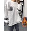 Hong Kong Style Men's Trendy Streetwear Hoodie, Round Neck, Loose Fit, Pocket Patchwork, Long Sleeve, Spring & Autumn Fashion.