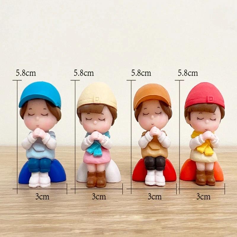 

4 шт. мультяшное благословение молитва пара украшение украшение, креативный микро-пейзаж украшение автомобиля статуя, подарок на День святого Валентина