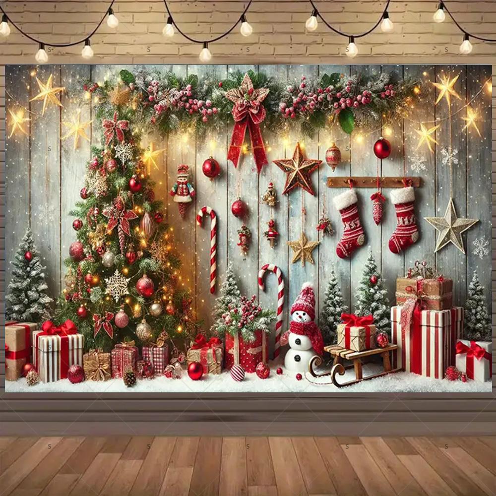 Merry Christmas Background Supplies Winter Snowman Santa Claus Backdrop Xmas Tree Party Decoration Christmas Photography Props