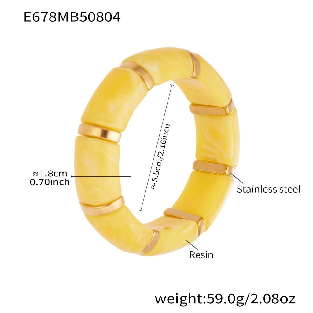 18K Gold-Plated Dopamine Resin Bracelet: European & American Light Luxury Fashion, Versatile Wide Band Elastic Design.