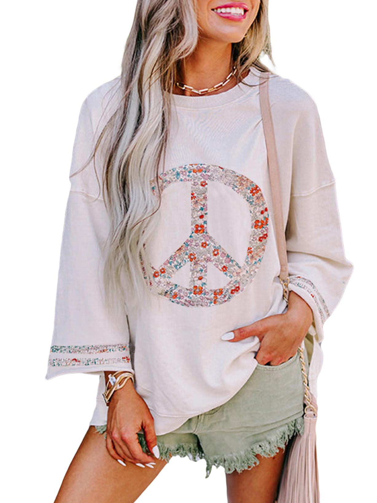 

Шийинг Зимний Цветочный Геометрический Пуловер: Свободный топ с длинным рукавом и спущенным плечом для женщин XL абрикосовый