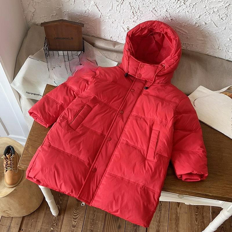 

Детская одежда Осень и Зима Детские пуховики средней длины, Детские утепленные пуховики длиной ниже колена, Детские теплые куртки 120 красный