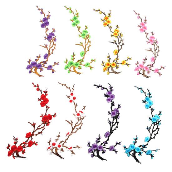 Fabric Applique for DIY Projects Cherry Blossom Patches Clothing, Vintage Plum Sewing Patches, Iron On Flower Jackets Floral Appliques Jeans
