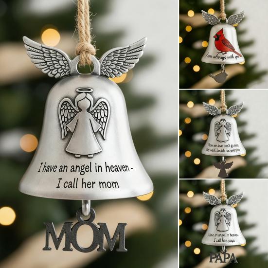 Christmas Bell Ornament Collectible Holiday Angel Wing Bell Engraved Christmas Pendant Memorial Decoration