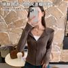 Women Hooded Zip Up Slim Waist Short Sports Yoga Sweatshirt Coat