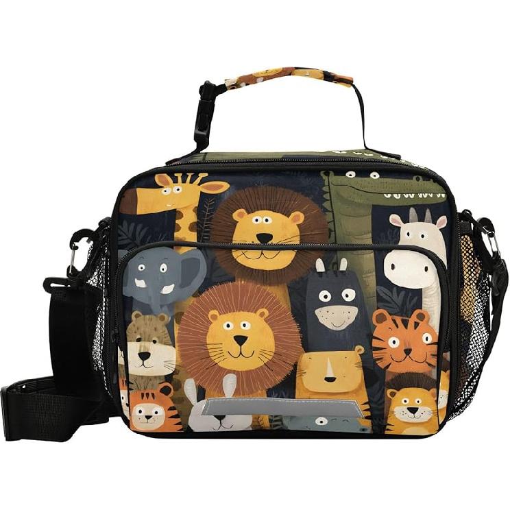 Dinosaur Animal Print Yellow Lunch Box Boys, Lunch Bag for Kids School Insulated Tote Bag Cooler Tote with Adjustable Shoulder Strap for Girls