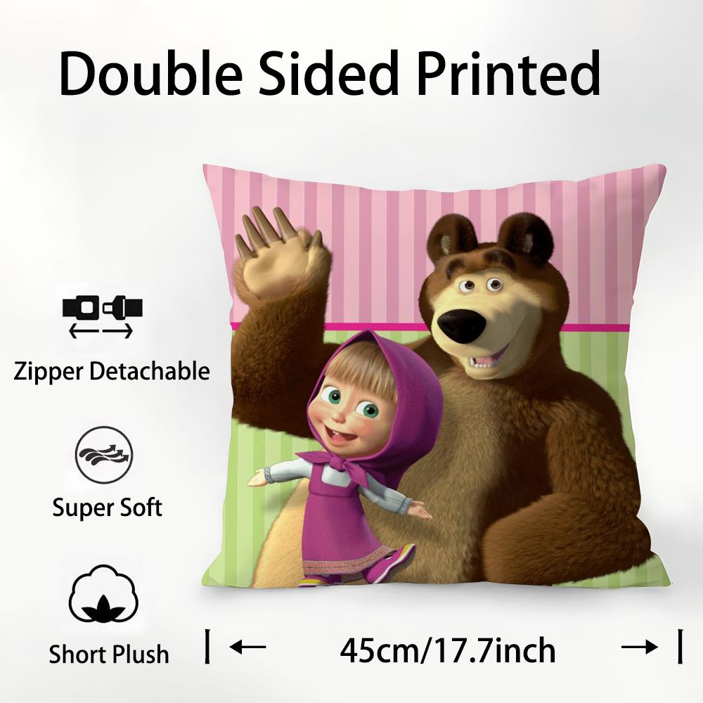 M-Masha And B-Bears Pillow Case Plush Fabric Soft Double Sided Print Sofa Cushion Cover Throw Pillow Covers