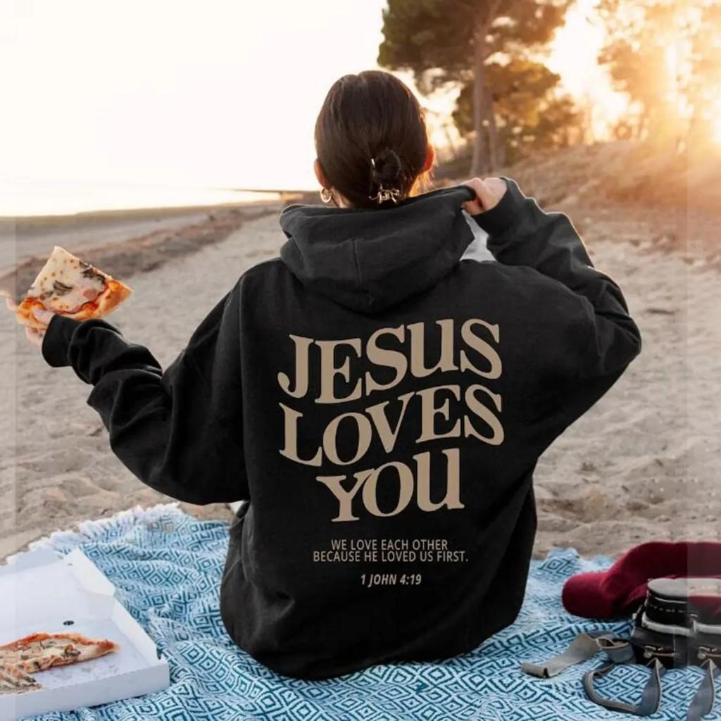 Jesus liebt dich Print Pullover Kapuzenpullover Damen Kapuzenpullover Herbst Winter Herren Streetwear Sweatshirt Unisex Kapuzenoberteile Kapuzenkleidung