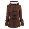 Women's Solid Color Long Sleeved Hooded Cow Horn Buttoned Jacket Jacket