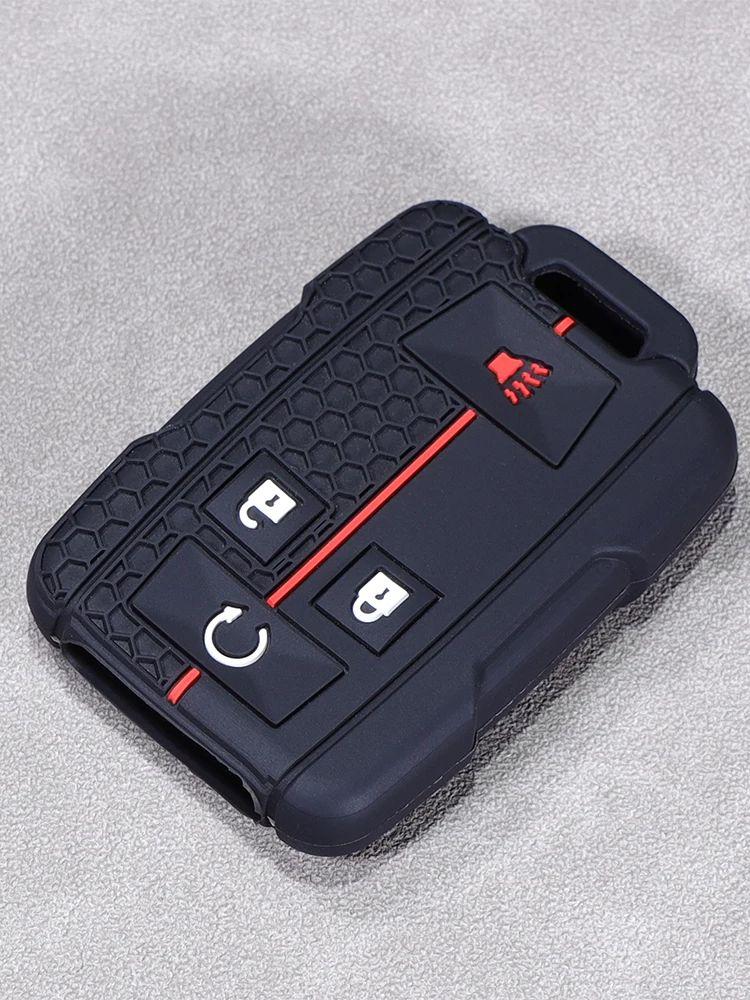 Car Key Fob Case Silicone Protective Cover Fits For Chevrolet Chevy Colorado Silverado Gmc Canyon Sle Sierra 4 Button Smart Key
