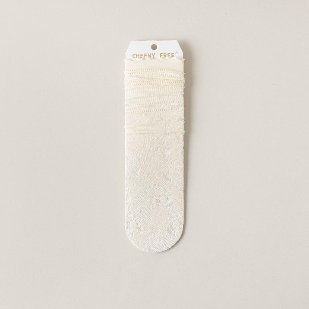 White Openwork Lace Stacked Socks Middle Tube Breathable Lolita Fungus Lace Socks Thin Summer