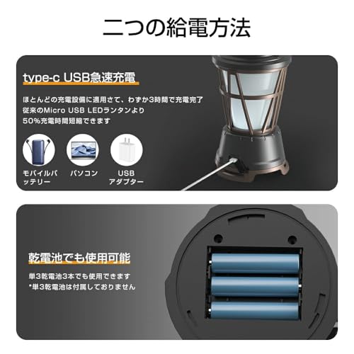 Ultra-bright 1800 Lumens LED Lantern, USB Rechargeable/Battery-Powered, High-Capacity 5000mAh Battery, Stepless Dimming, 2 Modes, Waterproof, Retro De