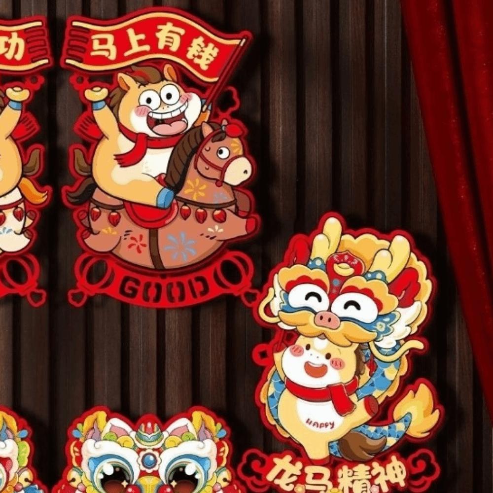 1 pair Cartoon Fu Character Sticker Chinese Style 2026 New Year Door Decals  Spring Festival