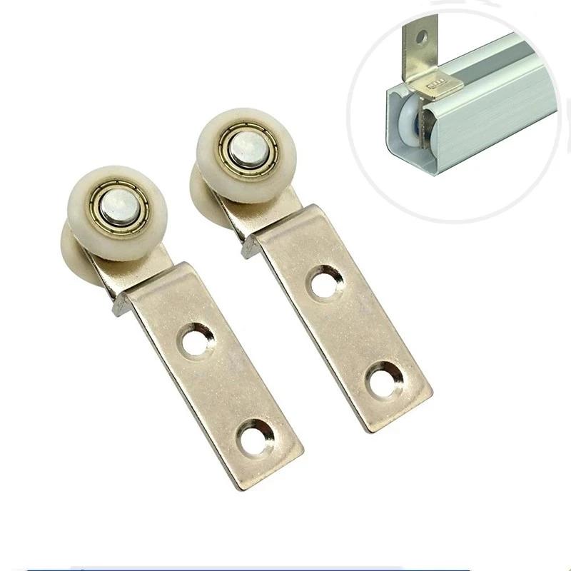 10Pcs Bend Pipe Metal Bearing Pulley Block with Two Plastic Wheel for Sliding Door Window Cabinet