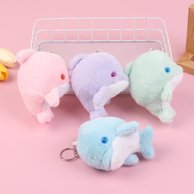Kawaii Dolphin Plush Toy Cartoon Stuffed Animal Keychain Lovely Plush Doll Key Holder Backpack Pendant For Kid Gifts