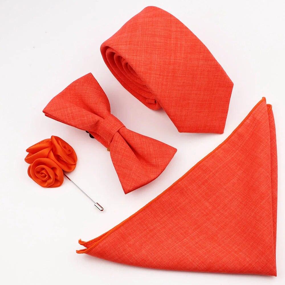 Sada 4ks kravat, Pánské, Šalvějová zelená, Motýlek na kravatu z bavlny, Brož na manžetové knoflíčky, K obleku pro ženicha, Svatba,