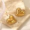 Heart Charm Stainless Steel Earrings For Women Shell Texture Love Stud Ear Accessory