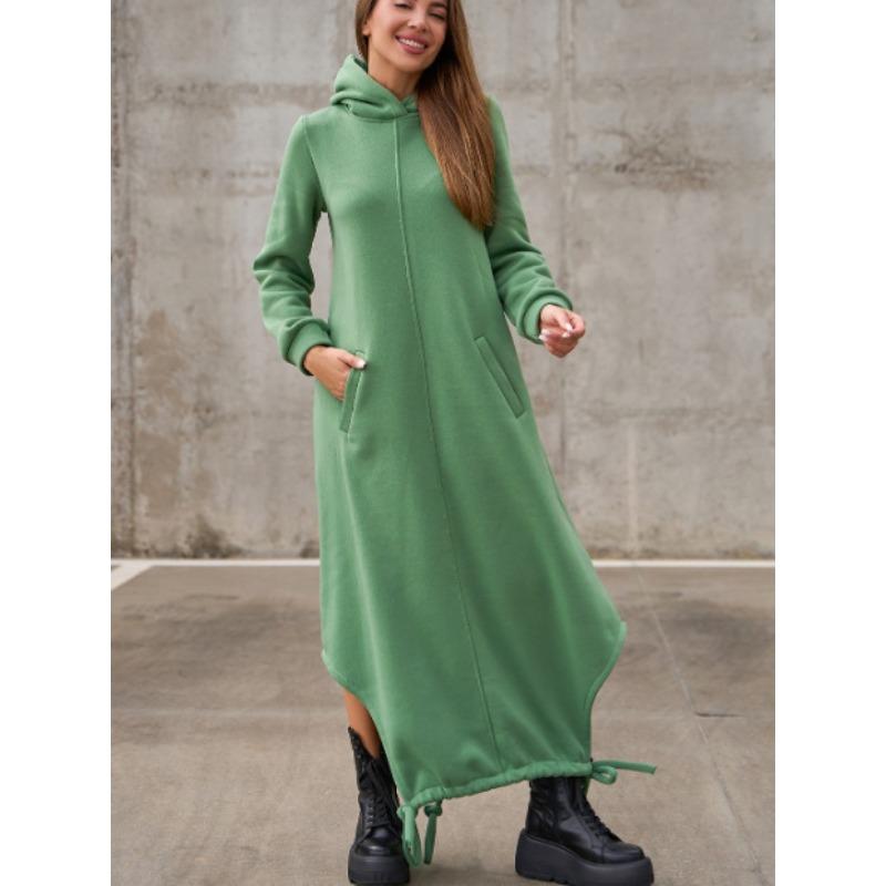 JPNTKY Women's Fashion Casual Solid Color Print Autumn Winter Long Sleeve Hoodie Dress