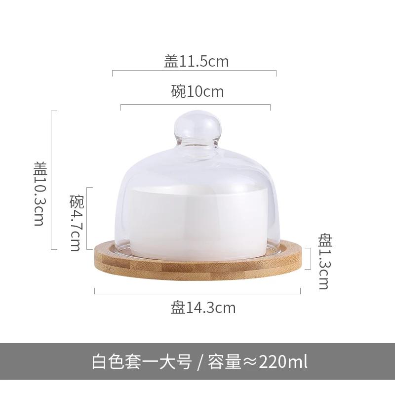 Ceramic Cake Fruit Bowl Pudding Soup Cup Glass Lid Jam Ice Cream Fresh Dessert Plate Bird's Nest Dessert Bowl Kitchen Supplies