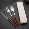 Japanese Stainless Steel Cutlery Set - Creative Knife, Fork & Chopsticks with Wood Handles, Travel-Friendly for Adults & Students