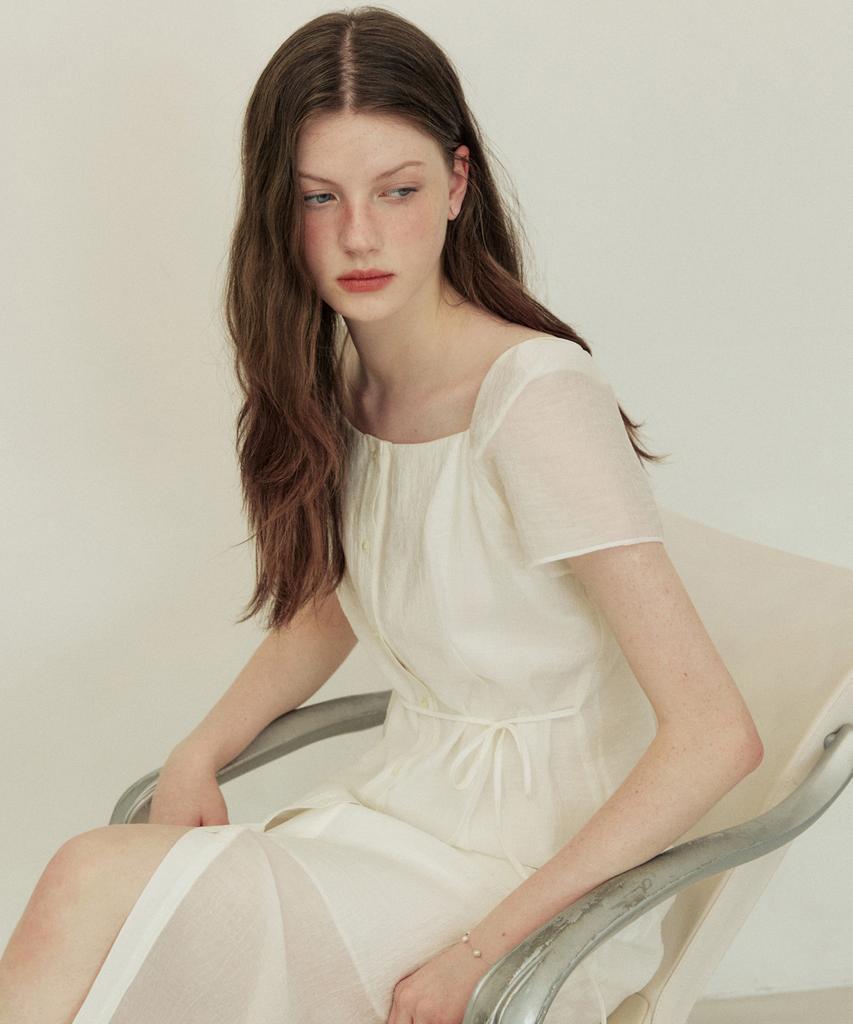 Adowl Square Neck Slim Long Dress - Ivory