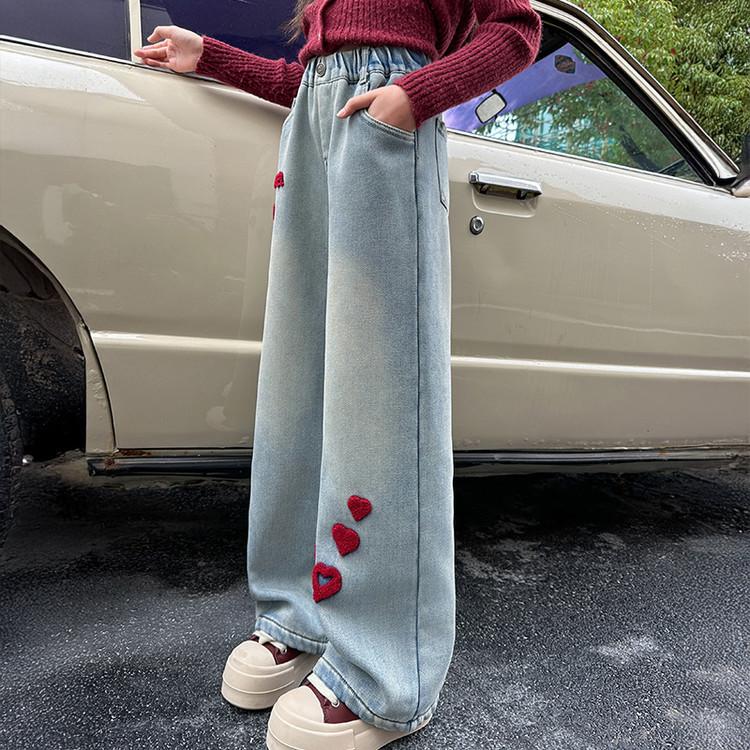 Girls' Pants Children's Light Colored Jeans Spring and Autumn Girls' Straight Leg Wide Leg Pants Loose