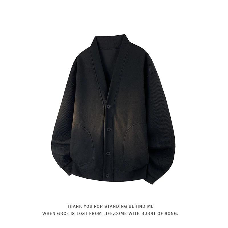 2026 Frühling Herbst Herren einfarbige Sweatshirts Herren Strickcardigan Herren Freizeit locker Hoodies Herren V-Ausschnitt Jacken Oberbekleidung