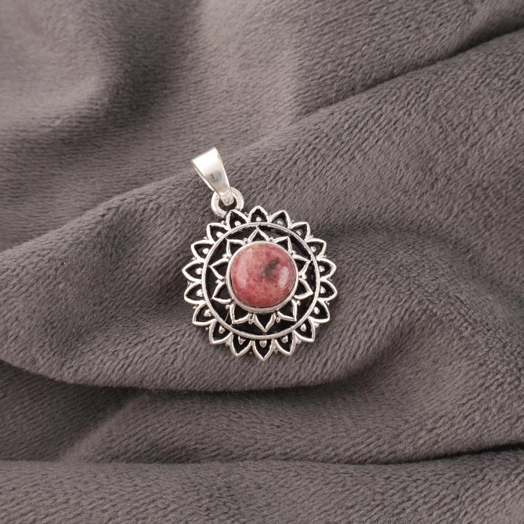 Black Rhodonite Gemstone Jewelry, 925 Sterling Silver Pendant, Handmade Rhodonite Silver Chain Pendant For Wedding Gift