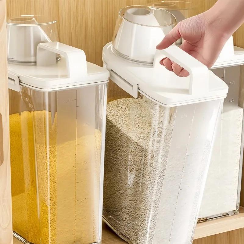 Feuchtigkeitsdichter Vorratsbehälter für Getreide, Tierfutter, Snacks, Transparenter, versiegelter Lebensmittelvorratsbehälter, Küchenorganisator für trockene Lebensmittel