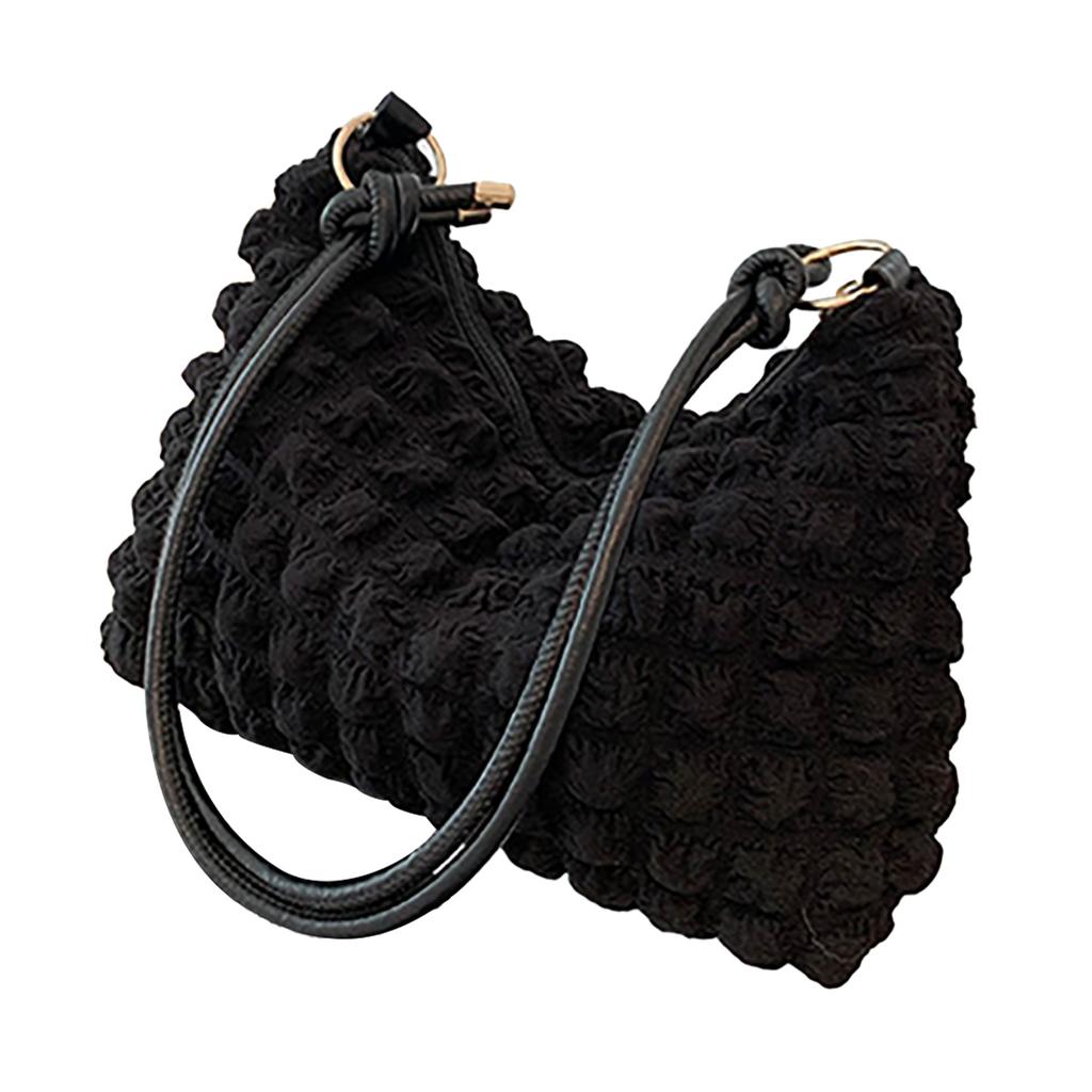 Women Handbag Sweet Adorable Puffy Bag Nylon Underarm Shoulder Bag for Shopping Dating Black Free