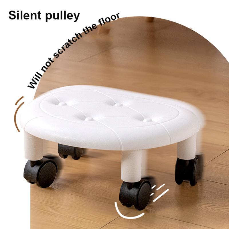 1PC with Wheels for Household Living Imitation Leather Portable Small Stool Universal Wheel Pulley Low Stool Silent Mobile