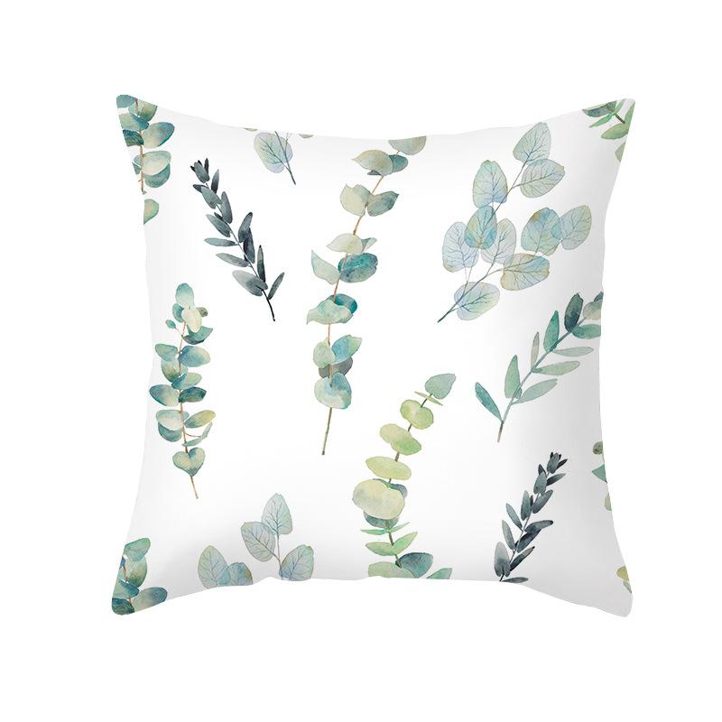 Summer Small Fresh Green Plant Print Pillowcase Peach Skin Green Leaf Home Sofa Pillowcase Bedroom Cushion