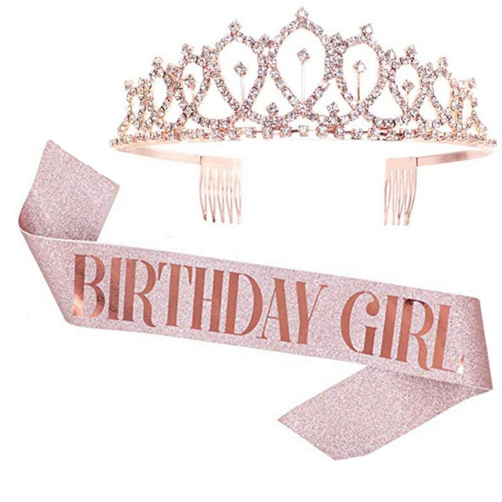 Birthday-Girl Crown Set, Sparkling Crown With The Same Shoulder Strap Birthday Gifts Decorations For Girls