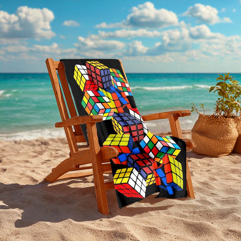 1Pc Rubik'S Cube Puzzle Beach Towel, Quick Dry, Multi-Use for Beach Pool Gym Yoga Home Travel, Christmas, Halloween, Xmas Gift S92983