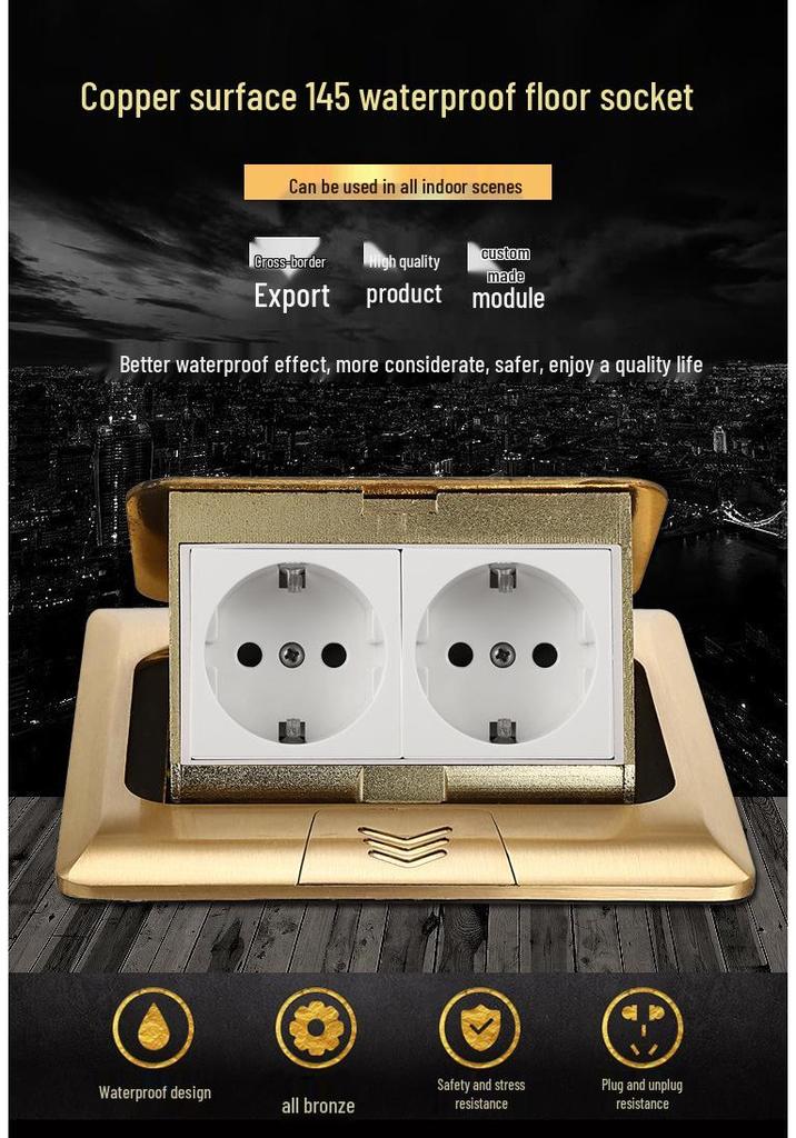 Gold Copper 145 Euro & Australian Standard Double Pop-up Floor Socket