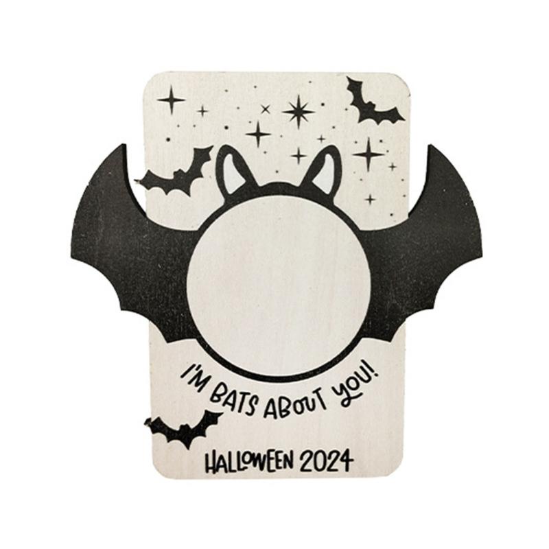 

Natural Wood Picture Frame Photo Holder with Halloween Bat Pattern for Indoor Display Photo Frame