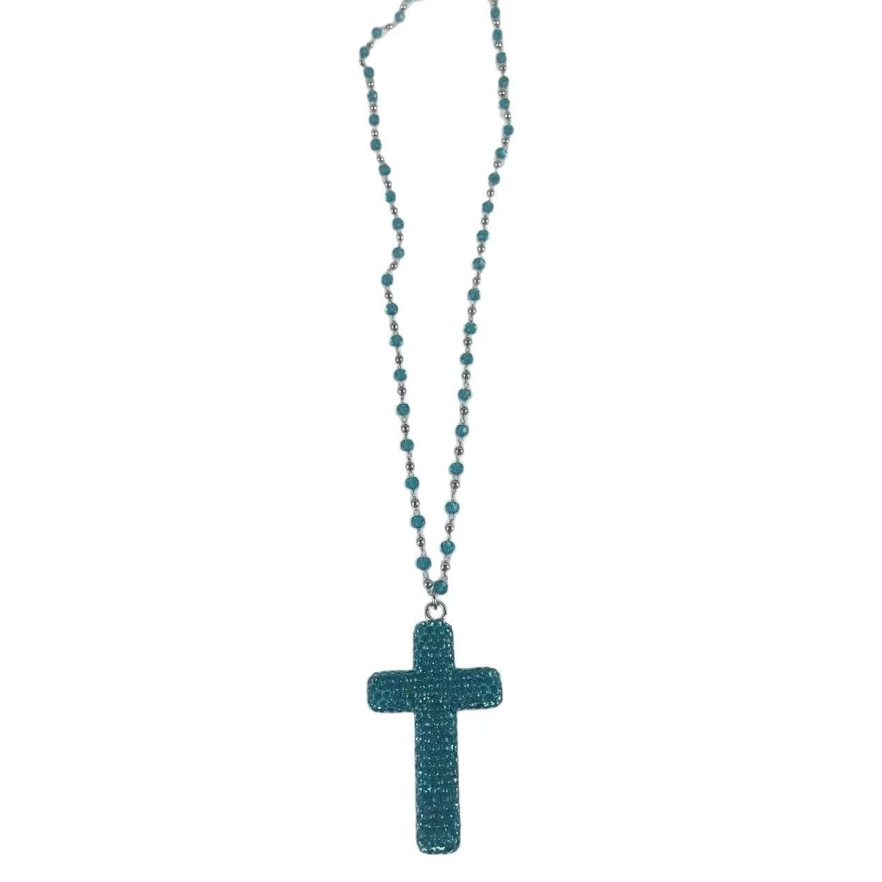 

Sweet Cool Blue Dopamine Zircon Cross Necklace Premium Clavicle Chain Accessories Women s Niche Design Sweater Chain