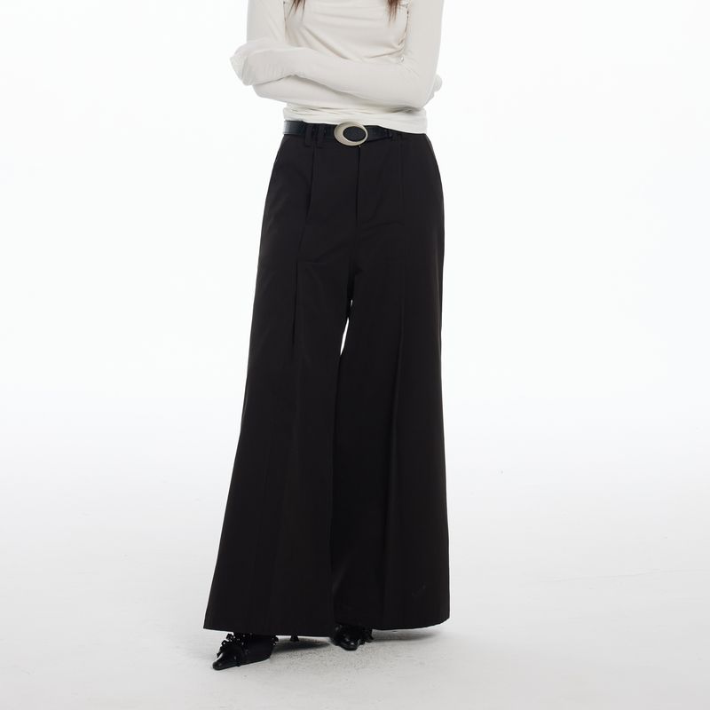 

Thelight Black Color & Pleats Suit Pants Women Work Clothing All-Matching Pants Loose Wide Leg Japanese Style Deconstruct Mop Pants Black L