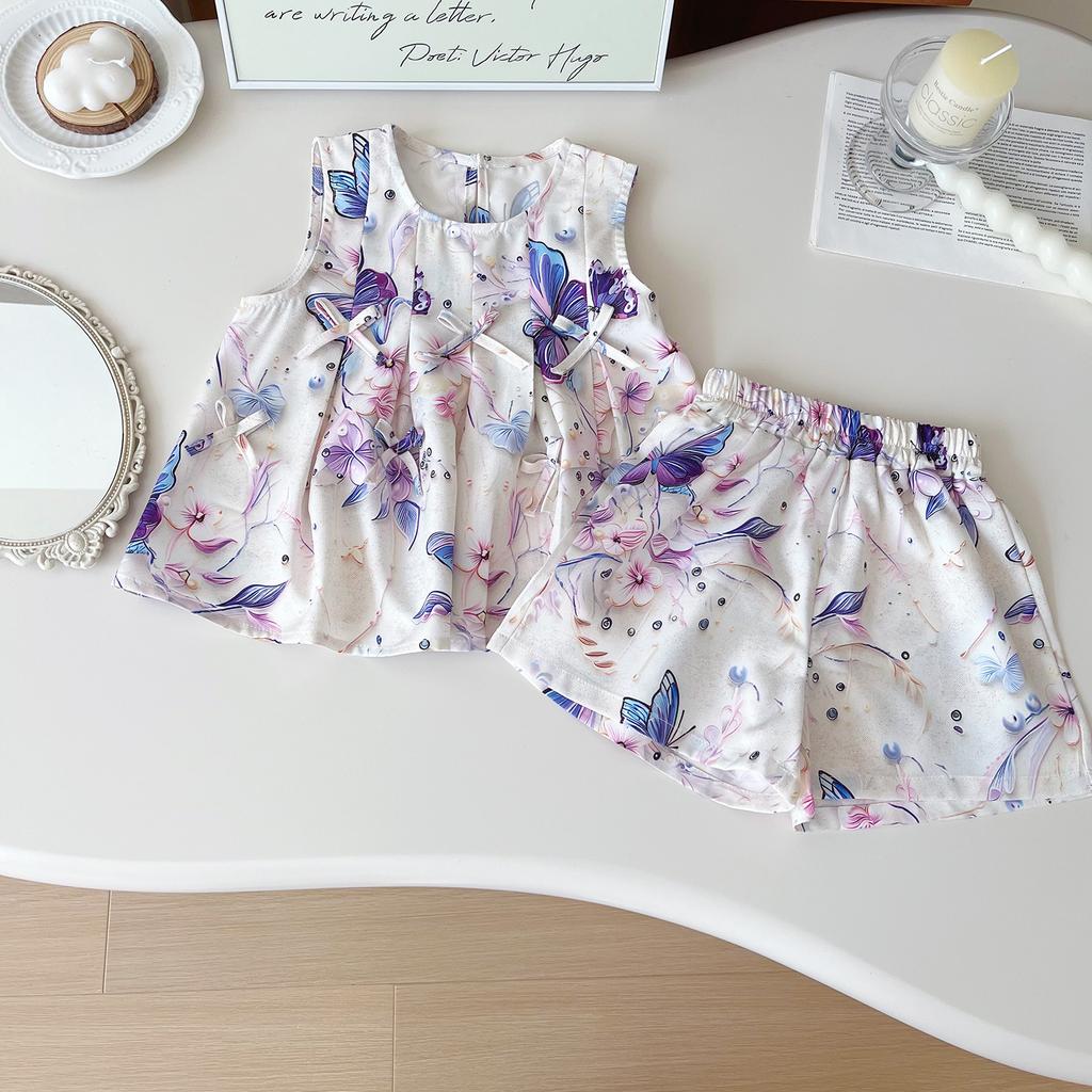 Girls Summer Floral Vest 3 Piece Set With Shorts And Long Pants Casual Outfit