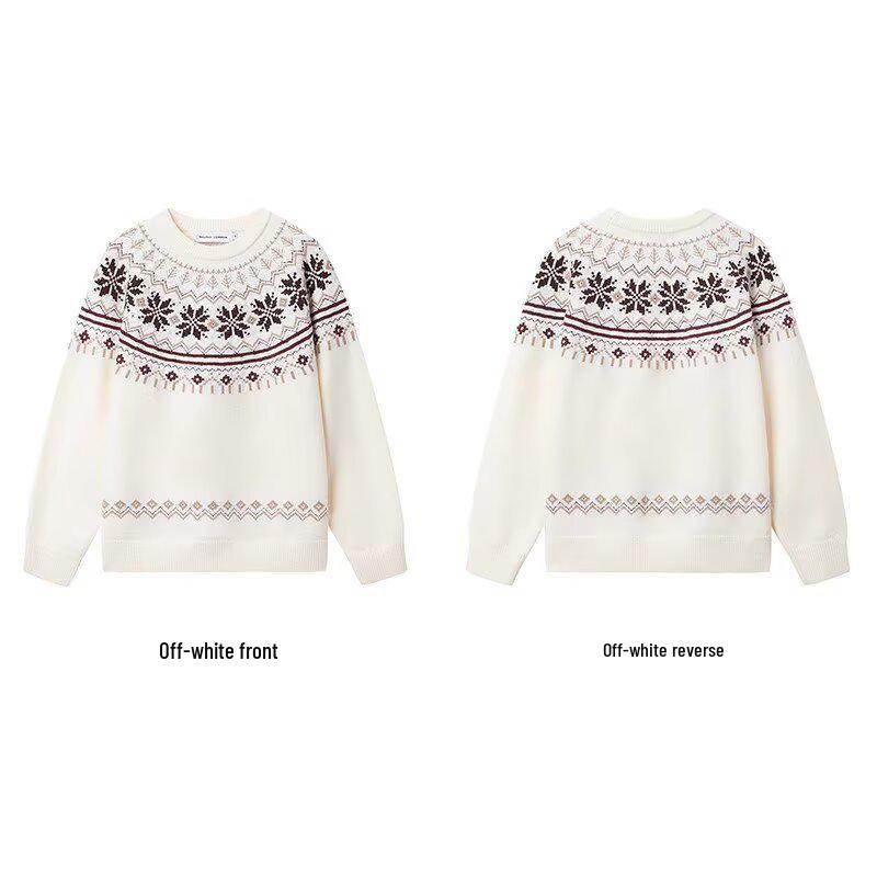 

Men s Fair Isle Round Neck Sweater: Autumn/Winter Retro Knit Pullover M білий