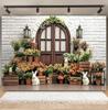 Easter white brick wall flower rabbit Easter egg shooting Backdrop spring flower wall children's birthday party banner Backdrop