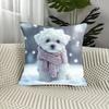 Double Sided Merry Christmas Maltese Pillow Cover, Soft Polyester Puppy Print Cushion for Sofa Bedroom Living Room New Year Gift