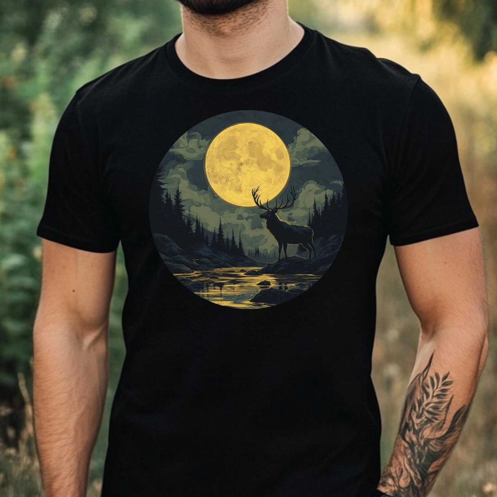 T-Shirt Herren Elch im Mondlicht Motiv Baumwolle Größe XS bis 5XL XL