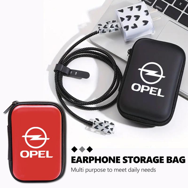 Car Logo EVA Headset Data Cable Holder Headphone Carry Bag For Opel Astra G H J K F Corsa D Zafira B Insignia Mokka Regal