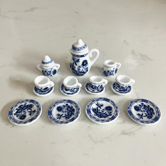 1:12 Miniature Ceramic Tea Set Gold Edge Collection Realistic Mini Teapot Cups And Saucers Micro Scene Decor for DIY Projects Collectors Kids