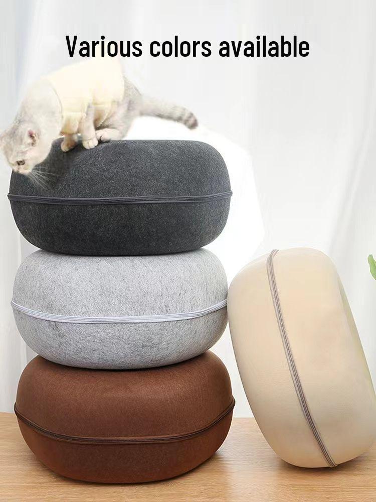 מיטת-מנהרה לחתול רחיצה לכל העונות - צורת דונאט, עיצוב מתגלגל, חמה, מושלמת להתחפרות