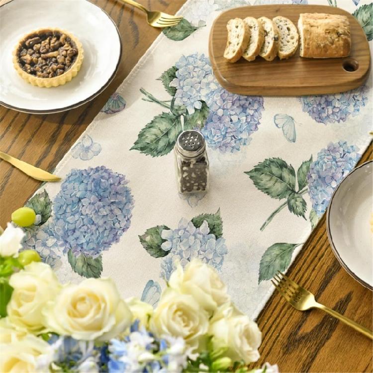 Dining Room Linen Table Runner with Flower Pattern Kitchen Table Ornament Tablecloth Decoration for Holiday Festivities
